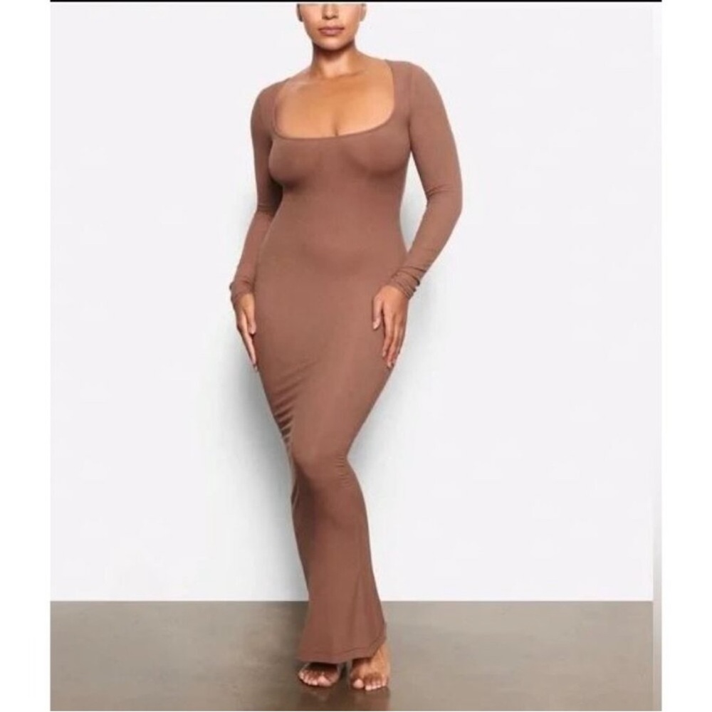 Skims soft lounge modal long sleeve ribbed maxi dress size XL (some wash wear)